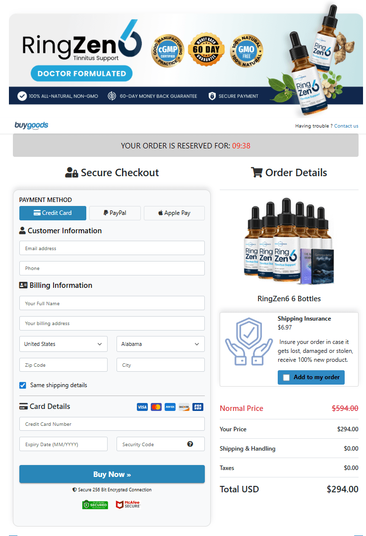 RingZen6 order checkout page